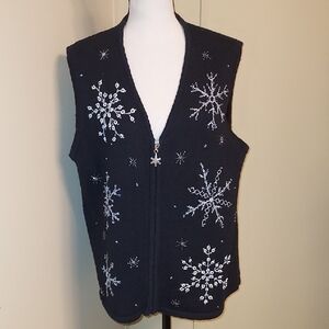 Women's V-Neck Sweater Vest with Snowflake Design